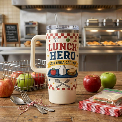 Personalized Lunch Hero 40oz Tumbler with Handle - Custom Name Cafeteria Captain Gift product view 3