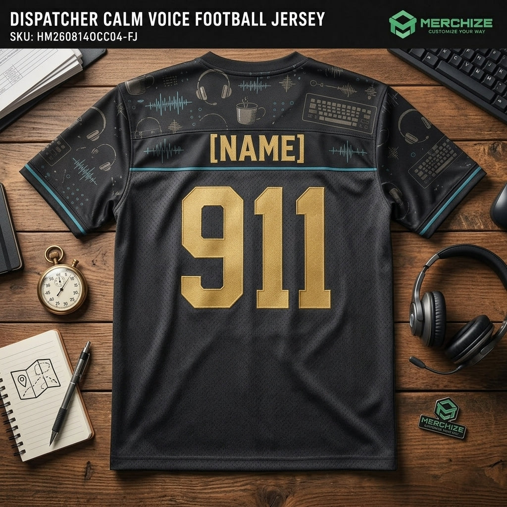 Personalized 911 Dispatcher Football Jersey - Custom Name Calm Voice in the Chaos Mesh Shirt - football jersey product view 5
