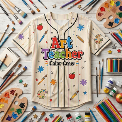 Personalized Art Teacher Color Crew Baseball Jersey - Custom Name and Number School Gift
