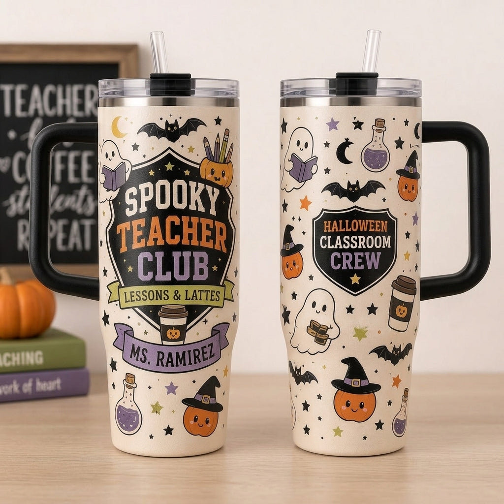 Personalized Spooky Teacher Club Halloween 40oz Tumbler with Handle - Custom Name Gift