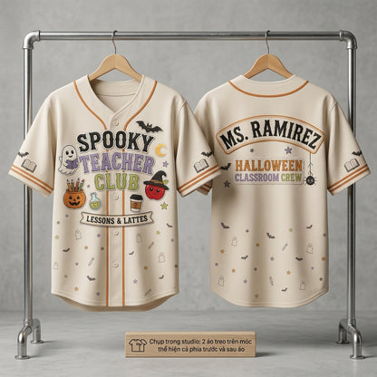 Personalized Spooky Teacher Club Baseball Jersey - Custom Name Halloween Classroom Crew Shirt