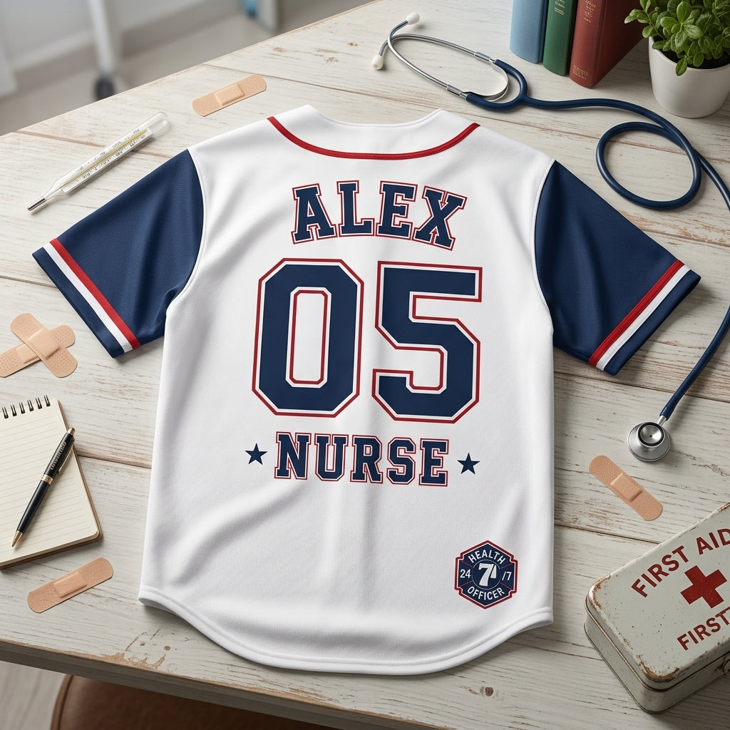 Personalized First Aid Squad School Nurse Baseball Jersey - Custom Name & Number Athletic Shirt for Healthcare Heroes