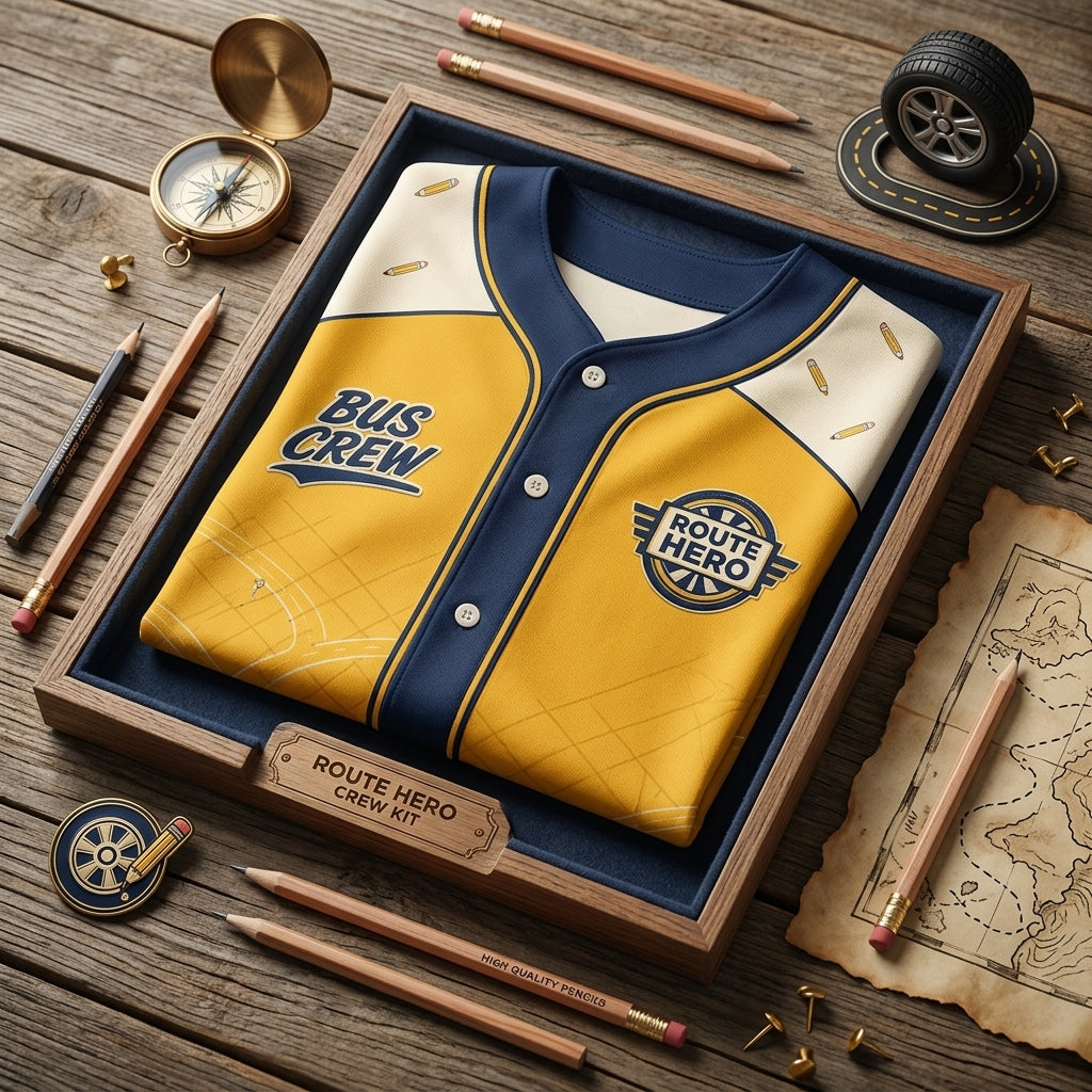 Personalized School Bus Driver Baseball Jersey - Custom Name Bus Crew Route Hero Appreciation Gift