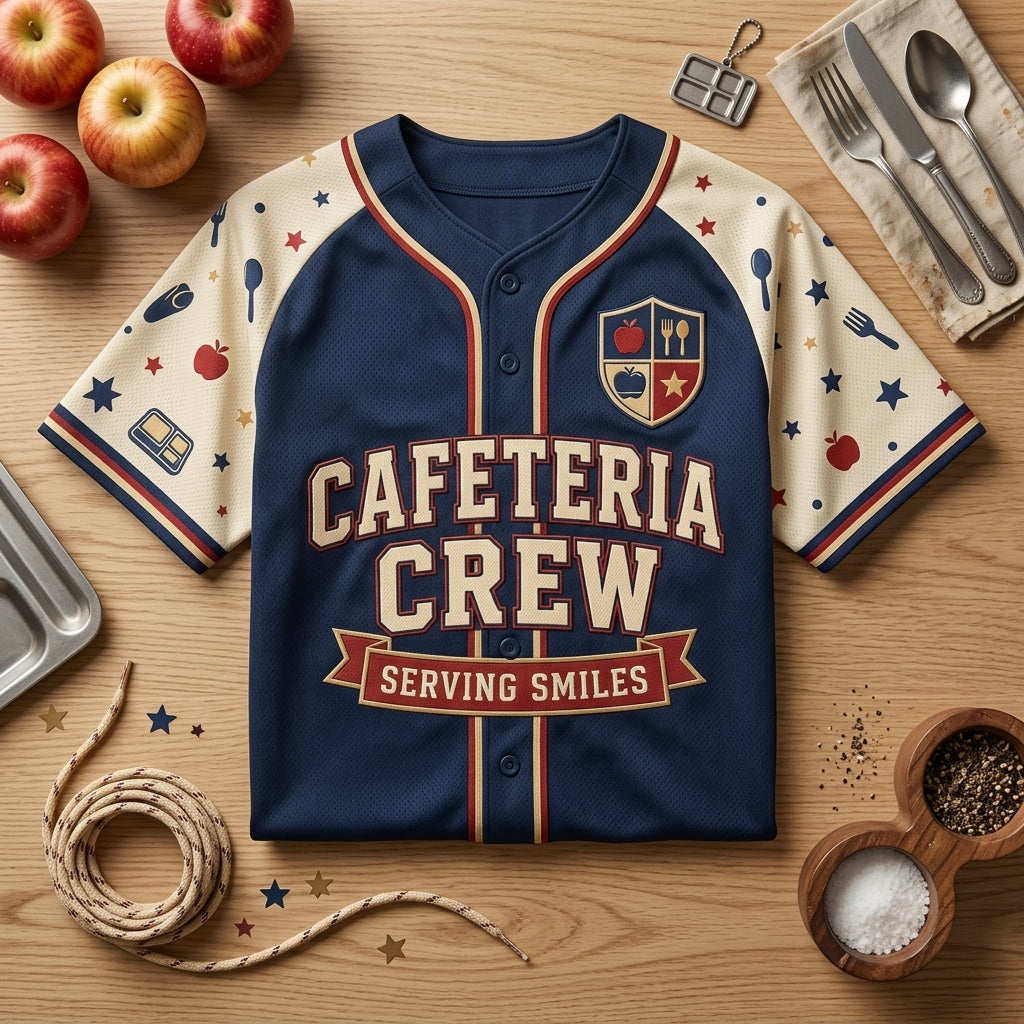 Personalized Cafeteria Crew Baseball Jersey - Custom Name and Number Gift for School Nutrition Staff