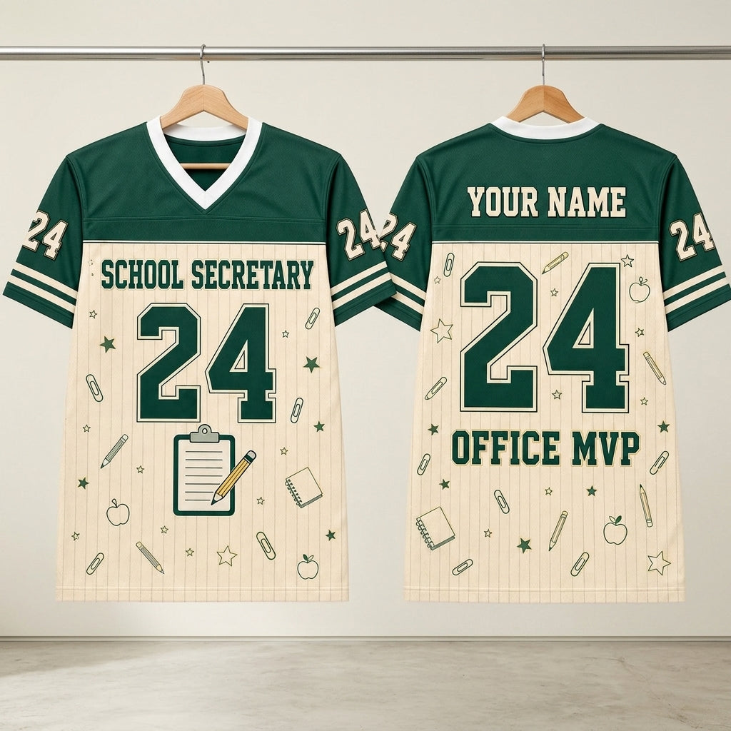 Personalized School Secretary Mesh Football Jersey - Custom Name Office MVP Administrative Staff Apparel