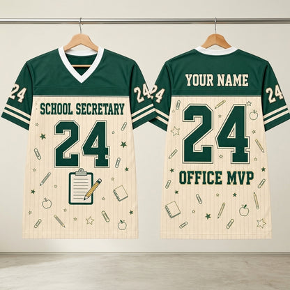 Personalized School Secretary Mesh Football Jersey - Custom Name Office MVP Administrative Staff Apparel