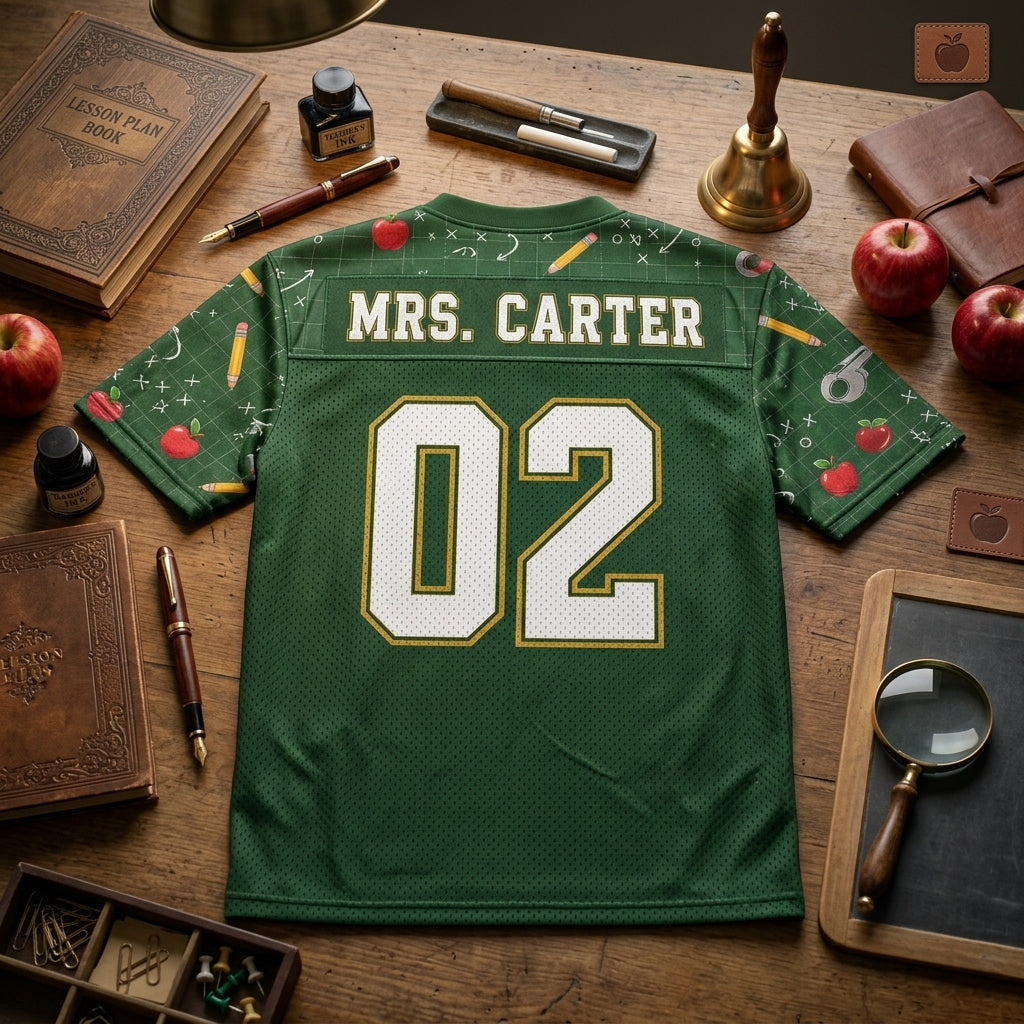 Personalized Teacher Mesh Football Jersey - Custom Name & Number Lesson Plan League Green Athletic Shirt