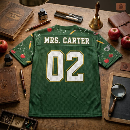 Personalized Teacher Mesh Football Jersey - Custom Name & Number Lesson Plan League Green Athletic Shirt