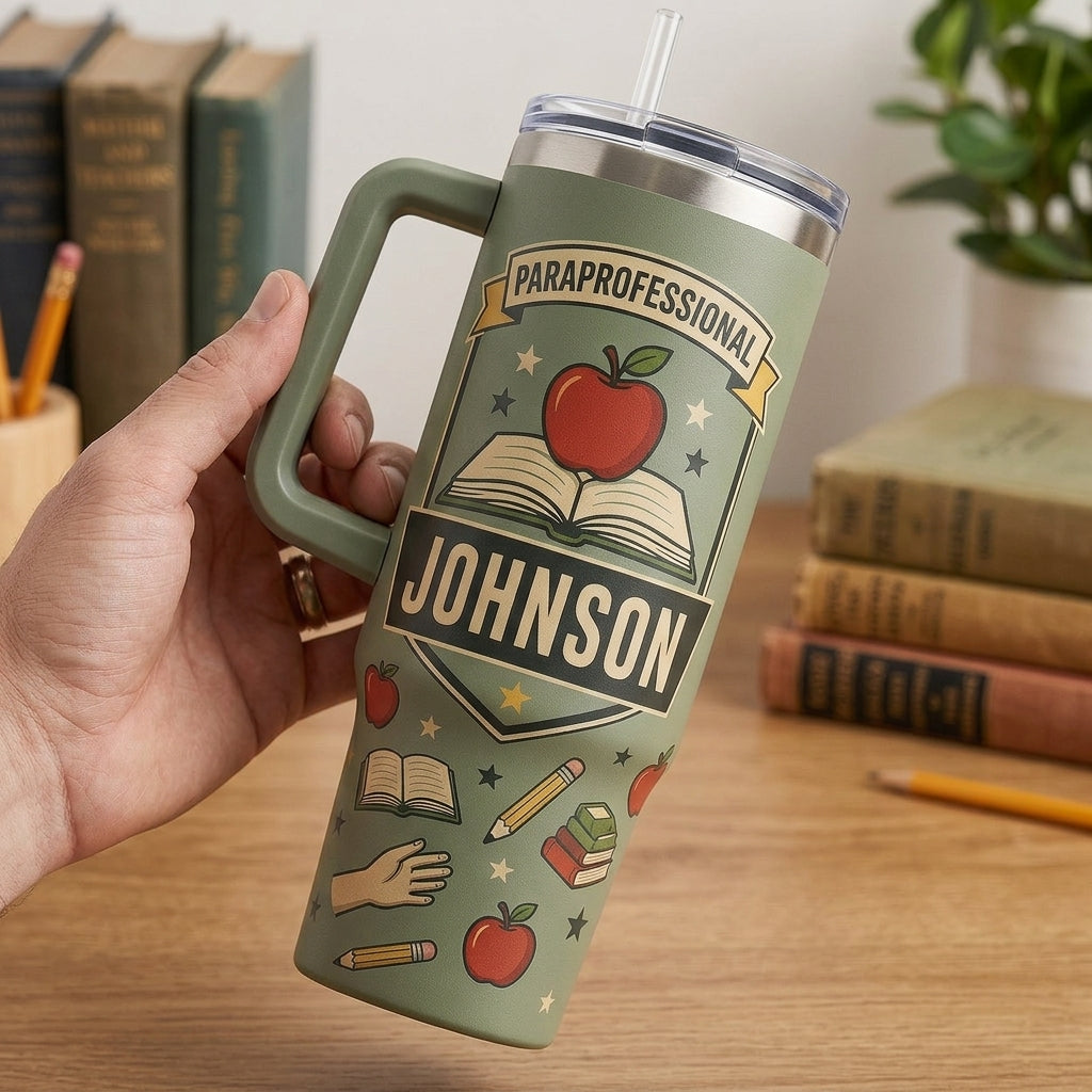 Personalized Paraprofessional & Classroom Aide 40oz Tumbler with Handle - Custom Name Teacher Assistant Gift