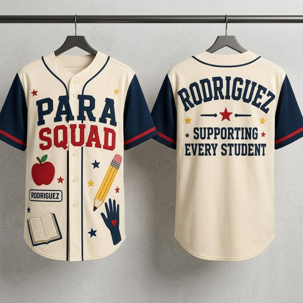 Personalized Para Squad Baseball Jersey - Custom Name Paraprofessional Gift - Supporting Every Student School Uniform