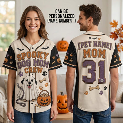 Personalized Spooky Dog Mom Crew Halloween Baseball Jersey - Custom Pet Name Ghost Dog Jersey product view 2