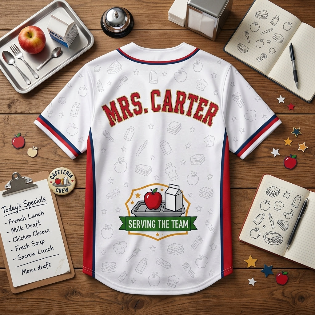 Personalized Lunch Hero Baseball Jersey - Custom Cafeteria Captain Uniform for School Staff Gift product view 5