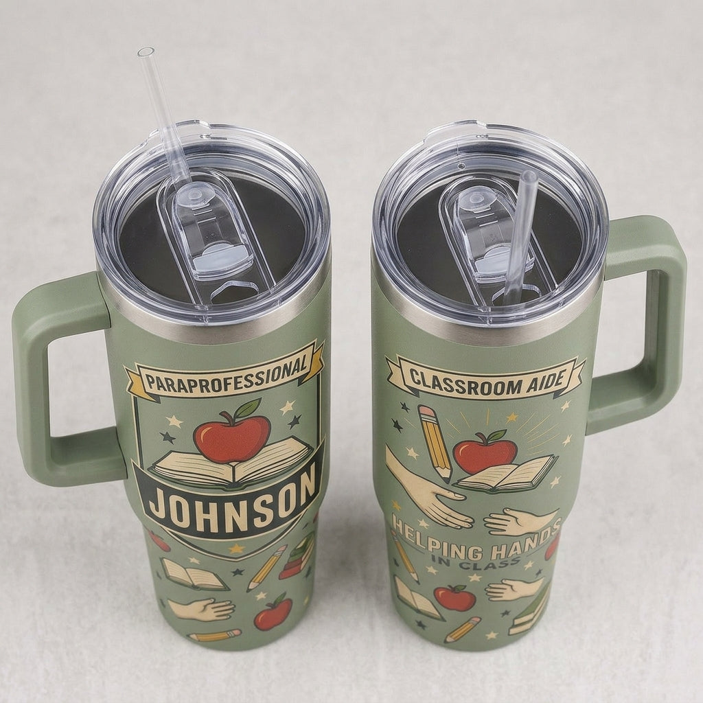 Personalized Paraprofessional & Classroom Aide 40oz Tumbler with Handle - Custom Name Teacher Assistant Gift