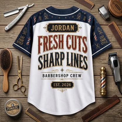 Personalized Barber Chair Legend Baseball Jersey - Custom Name Barbershop Crew Uniform