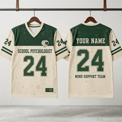 Personalized School Psychologist Mesh Football Jersey - Custom Name Mind Support Team Athletic Apparel