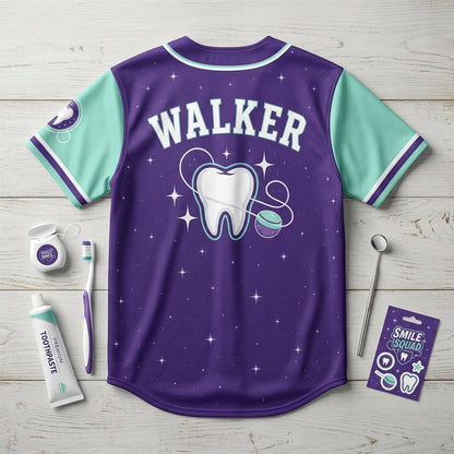 Personalized Smile Squad Baseball Jersey - Custom Name Floss Boss Gift for Dentist & Dental Hygienist