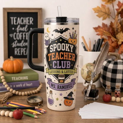 Personalized Spooky Teacher Club Halloween 40oz Tumbler with Handle - Custom Name Gift