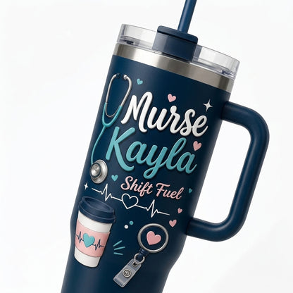 Personalized Nurse Name 40oz Tumbler with Handle - Custom RN Mode Night Shift Gift for Healthcare Professionals