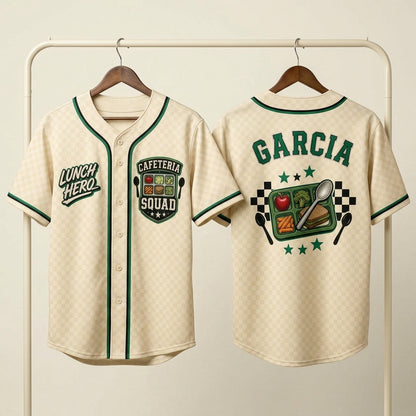 Personalized Lunch Hero Cafeteria Squad Baseball Jersey - Custom Name School Nutrition Staff Appreciation Gift