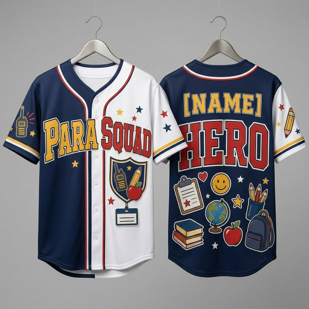 Personalized Para Squad Hero Baseball Jersey - Custom Name Gift for Paraprofessionals and Teacher Assistants