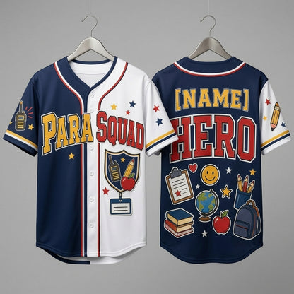 Personalized Para Squad Hero Baseball Jersey - Custom Name Gift for Paraprofessionals and Teacher Assistants