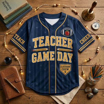 Personalized Teacher Game Day Baseball Jersey - Custom Name and Number School Spirit Shirt