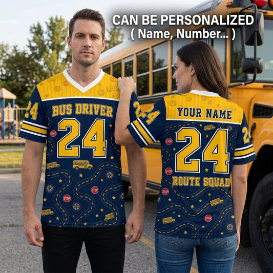 Personalized Bus Driver Mesh Football Jersey - Custom Name Route Squad School Bus Driver Gift