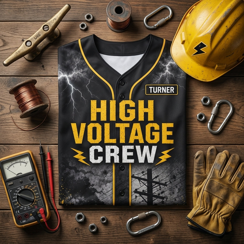 Personalized High Voltage Crew Baseball Jersey - Custom Name Lineman Gift - Storm Ready Grid Crew Athletic Shirt