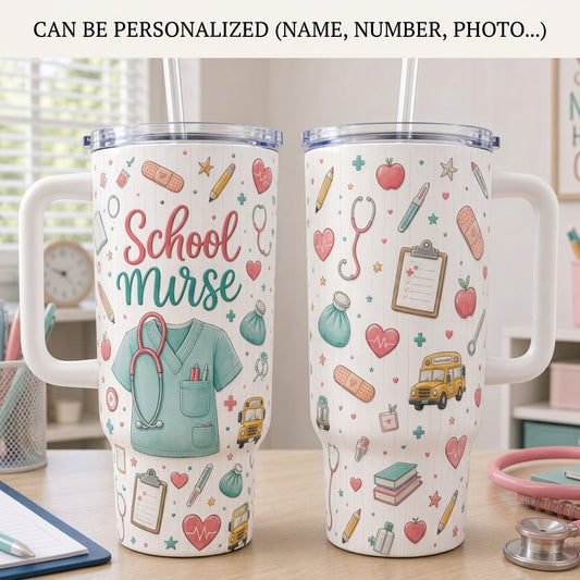 School Nurse 40oz Tumbler with Handle - Cute Healthcare Appreciation Gift for School Nurses