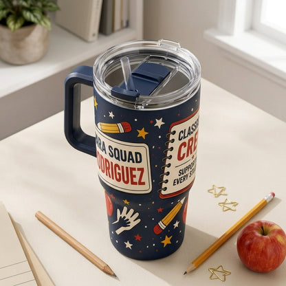 Personalized Para Squad Custom Name 40oz Tumbler with Handle - Classroom Crew Teacher Assistant Gift