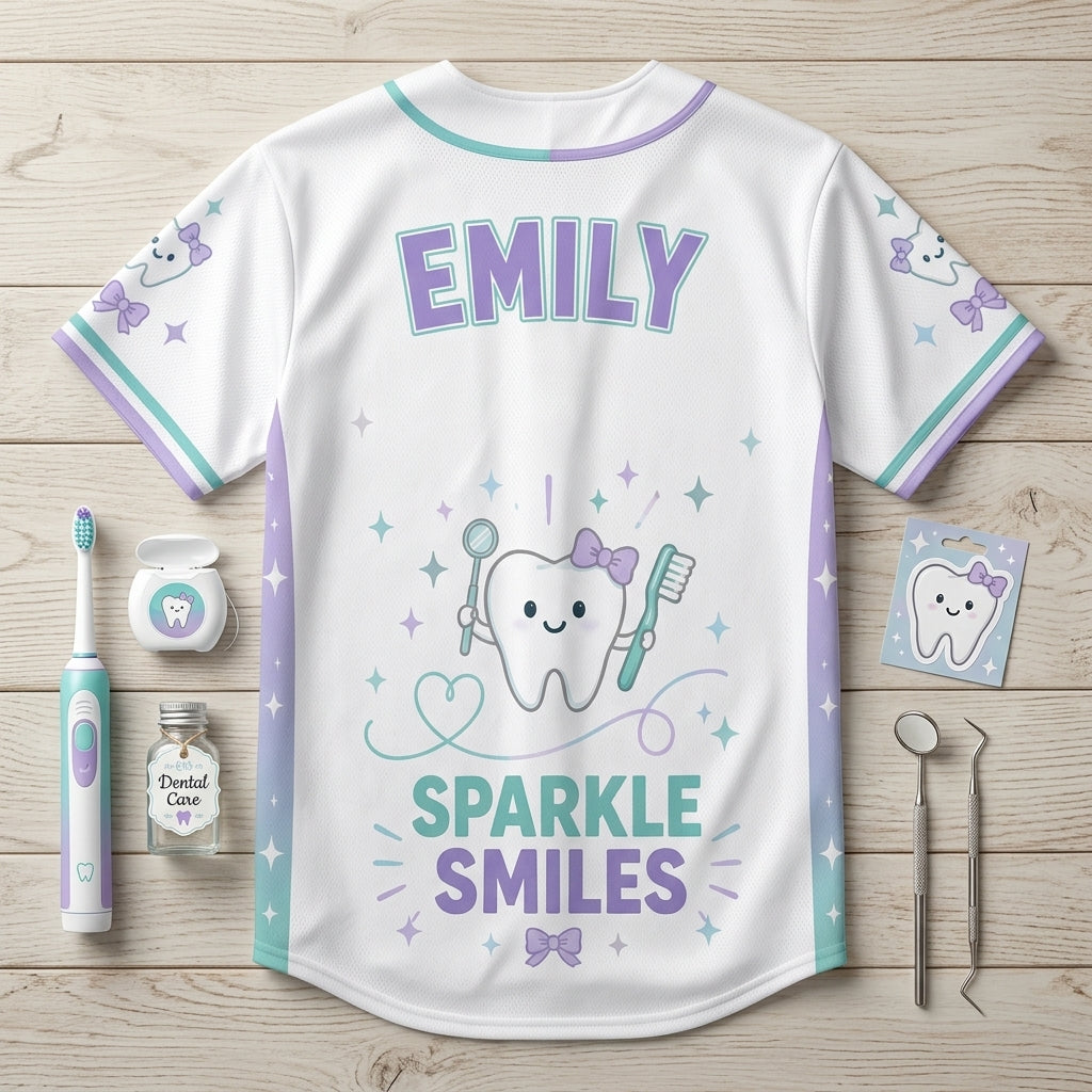 Personalized Tooth Squad Baseball Jersey Custom Name Dental Hygienist Gift Sparkle Smiles Jersey