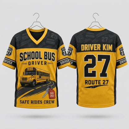 Personalized School Bus Driver Football Jersey - Custom Name & Number Safe Rides Crew Mesh Sportswear