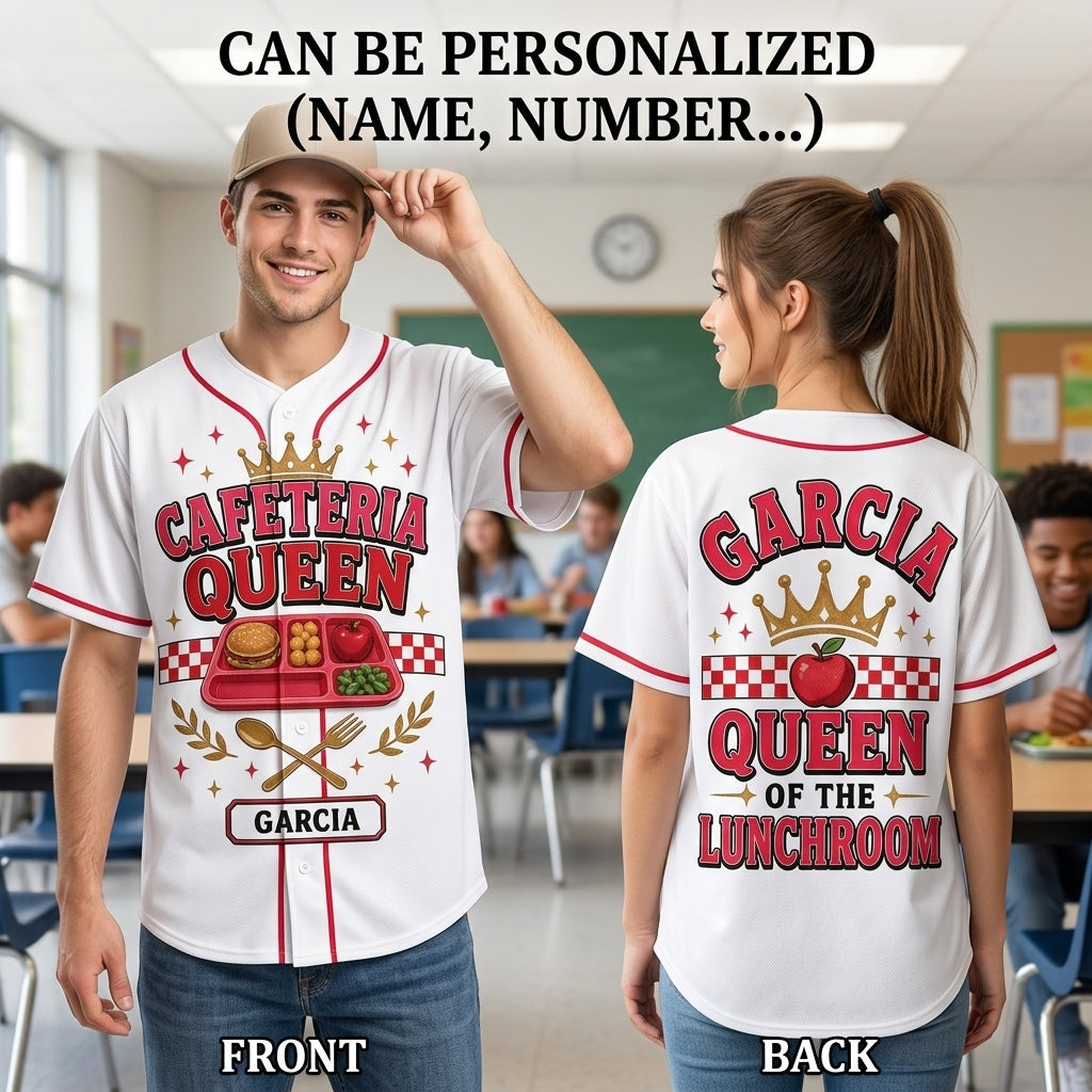 Personalized Cafeteria Queen Baseball Jersey - Custom Name Gift for School Lunchroom Staff