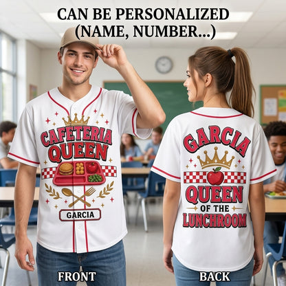 Personalized Cafeteria Queen Baseball Jersey - Custom Name Gift for School Lunchroom Staff