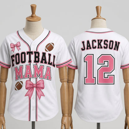 Personalized Football Mama Baseball Jersey - Custom Name and Number White & Pink Athletic Shirt for Moms