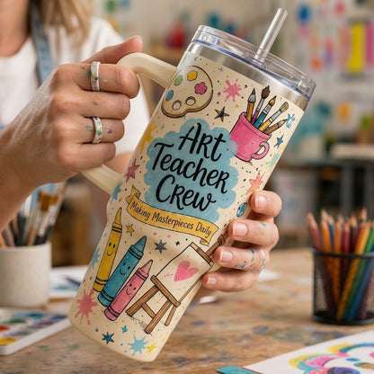 Personalized Art Teacher Crew 40oz Tumbler with Handle - Custom Name Artist Instructor Gift
