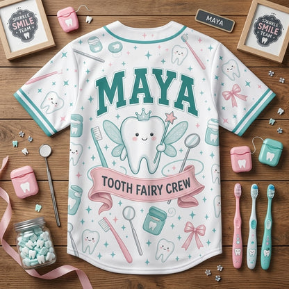 Personalized Tooth Fairy Crew Baseball Jersey - Custom Name Dental Assistant & Hygienist Sparkle Smile Team Apparel