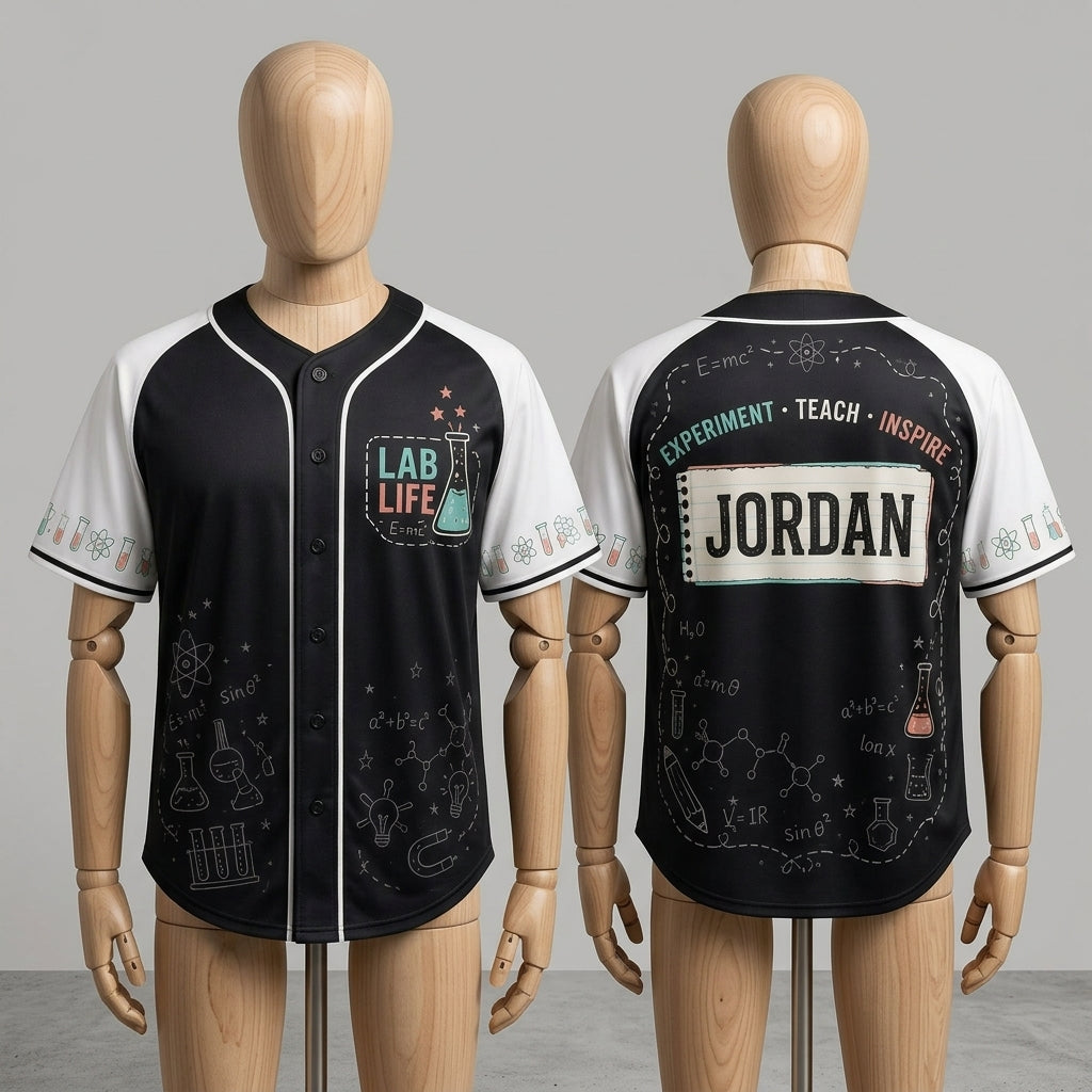 Personalized Science Lab Life Baseball Jersey - Custom Name Teacher & Scientist Gift