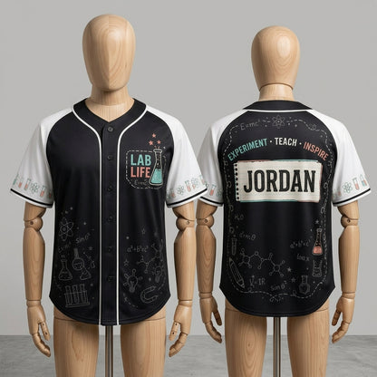 Personalized Science Lab Life Baseball Jersey - Custom Name Teacher & Scientist Gift