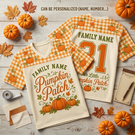 Personalized Family Pumpkin Patch Football Jersey - Custom Name & Number Fall Autumn Thanksgiving Team Shirt