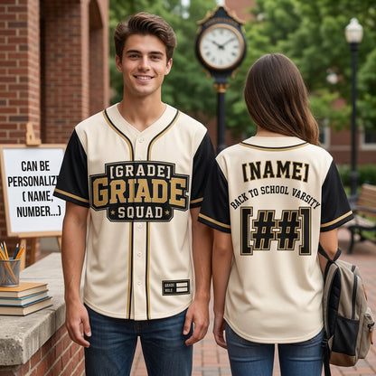 Personalized Back to School Grade Squad Baseball Jersey - Custom Varsity Name & Number Shirt