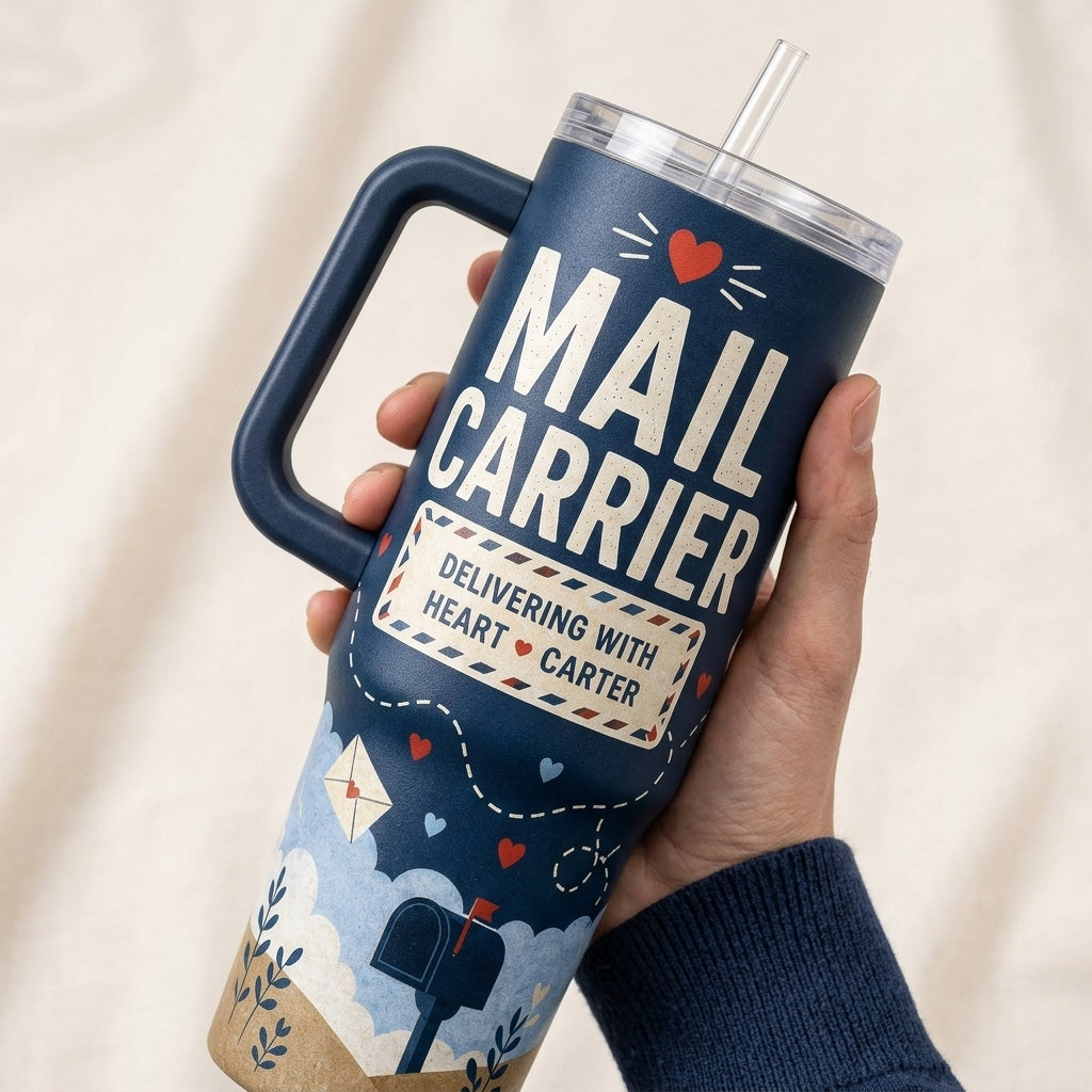 Personalized Mail Carrier 40oz Tumbler with Handle - Custom Name Postal Worker Gift