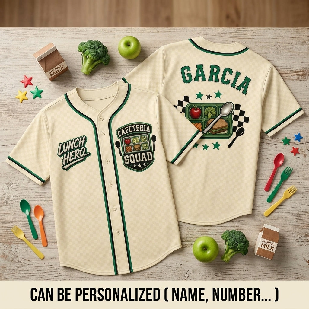 Personalized Lunch Hero Cafeteria Squad Baseball Jersey - Custom Name School Nutrition Staff Appreciation Gift