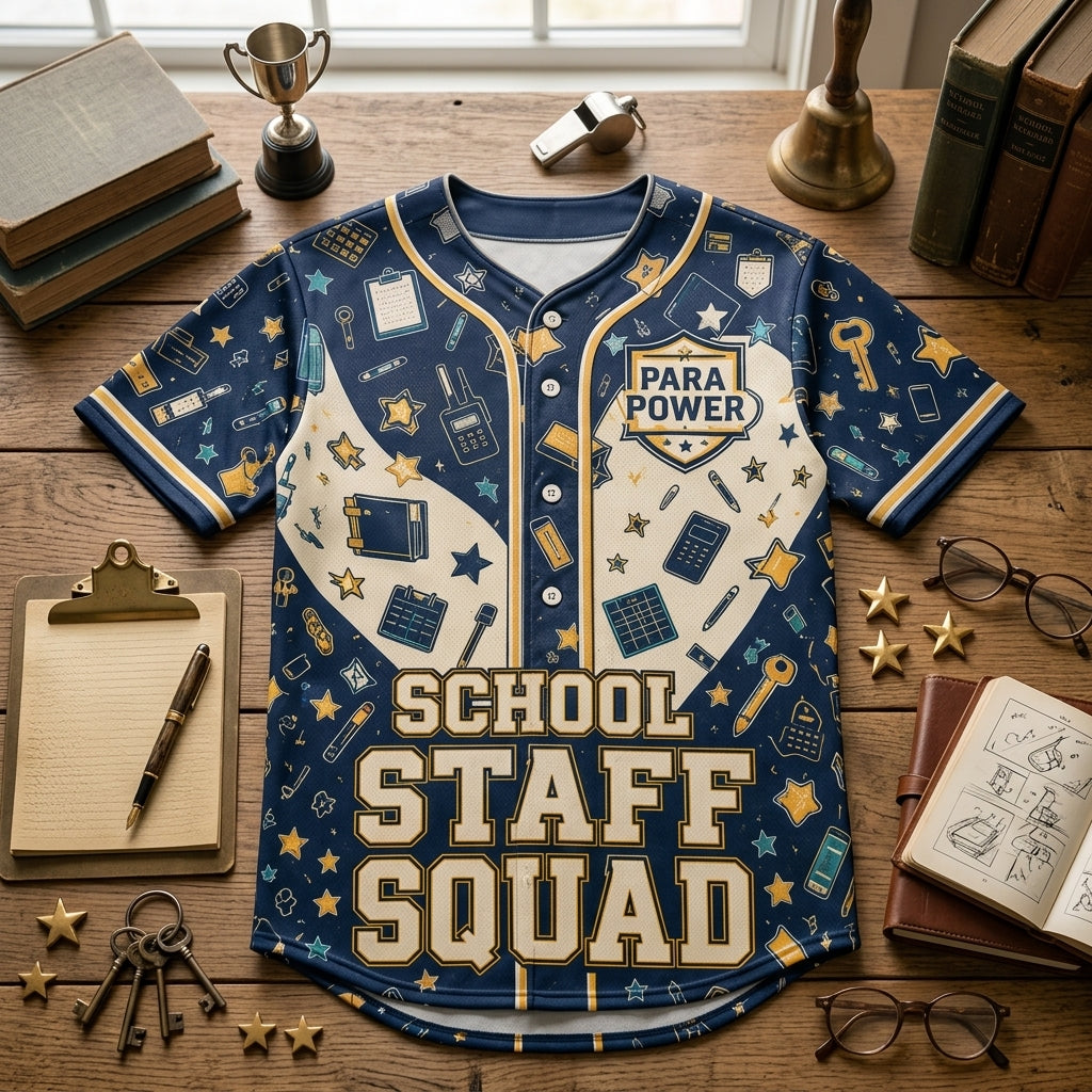 Personalized School Staff Squad Baseball Jersey - Custom Para Power Paraprofessional Gift with Name and Number