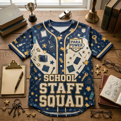 Personalized School Staff Squad Baseball Jersey - Custom Para Power Paraprofessional Gift with Name and Number