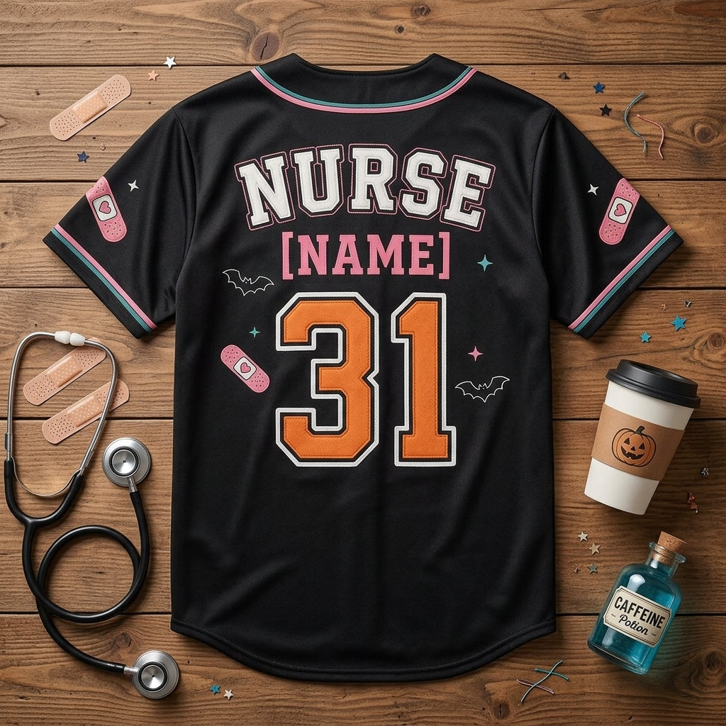 Personalized Night Shift Boo Crew Halloween Nurse Baseball Jersey - Custom Name Ghost Nurse Gift product view 5