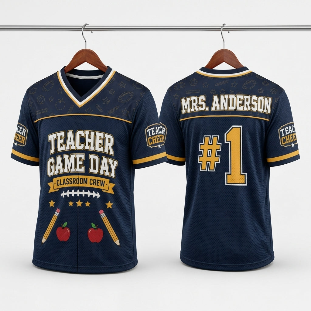 Personalized Teacher Game Day Football Jersey - Custom Name Classroom Crew School Spirit Shirt