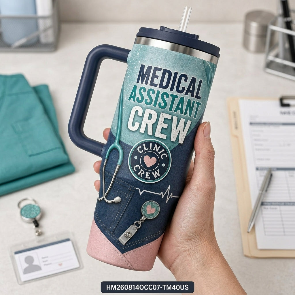 Personalized Medical Assistant Crew 40oz Tumbler with Handle - Custom Name Clinic Staff Gift - 40oz tumbler mockup 4