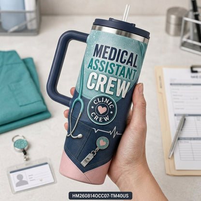Personalized Medical Assistant Crew 40oz Tumbler with Handle - Custom Name Clinic Staff Gift - 40oz tumbler mockup 4