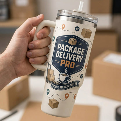 Personalized Package Delivery Pro 40oz Tumbler with Handle - Custom Name Gift for Mail Carriers